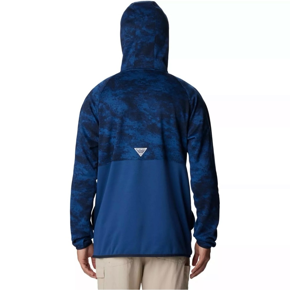 NEW Columbia Men Long-Sleeve PFG Super Terminal Fleece Hoodie Blue Camo Carbon - Picture 3 of 6